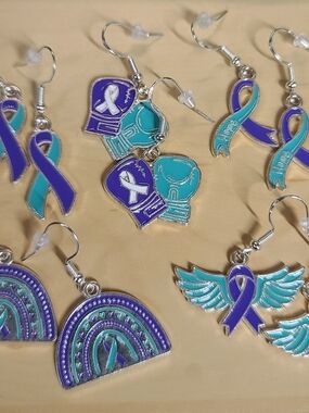 Suicide Awareness Teal & Purple Ribbon Dangle Earrings -Show Support NWT